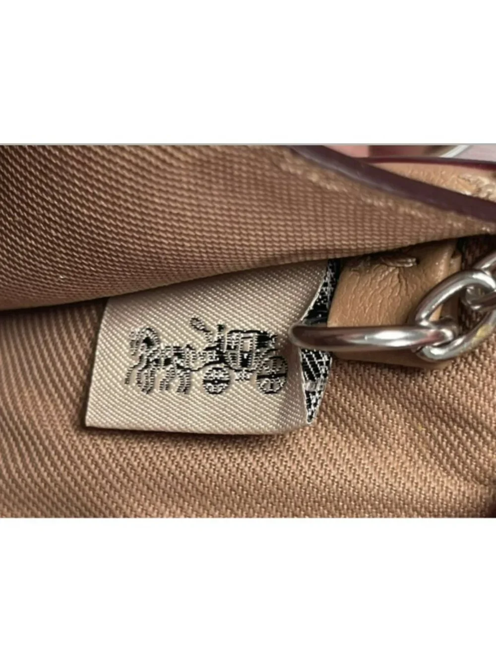 Coach Mini Skinny ID Case Key Ring Beige & Brown Authentic NEW